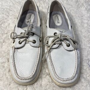 womens Sperry Topsider white leather tie loafers size 9